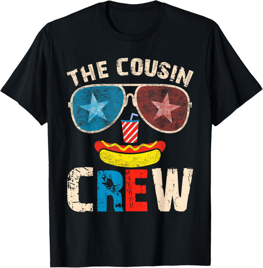 Funny Red White and Blue Cousin Crew 2025 Happy 4th Of July T-Shirt