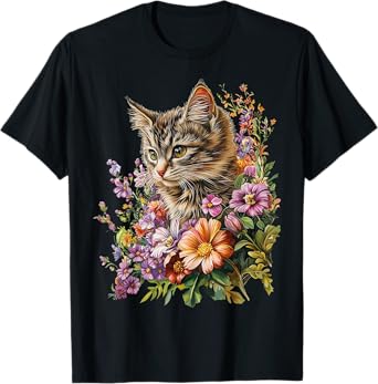 Cat Flower Floral Cute Kitten Graphic Men Women Kids T-Shirt