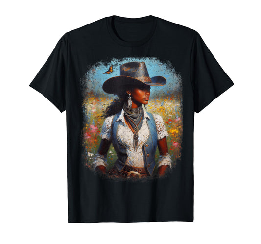 Black Cowgirl Painting Art Western Rodeo Melanin Black Woman T-Shirt
