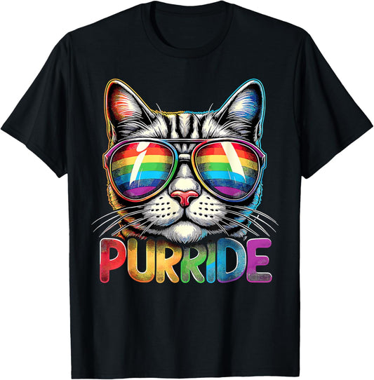 Purride Cat Rainbow Pride Month LGBTQ Ally Men Women Kids T-Shirt