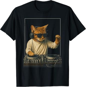 Vintage Orange Tabby Cat Playing Music Cat Lovers DJ Lovers Men Women Kids T-Shirt