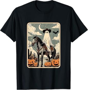 Cowboy Ghost Riding Horse Funny Tarot Card Halloween Season T-Shirt