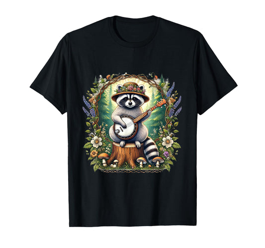Cottagecore Aesthetic Raccoon Playing Banjo Shirts Racoon T-Shirt
