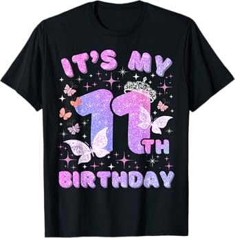 Kids 11 Years Princess Butterfly Its My 11th Birthday Girls T-Shirt