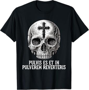 Memento Mori Catholic Crucifix Traditional Latin Mass Skull T-Shirt