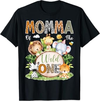 Momma Of The Wild One 1St Birthday Kids Safari Jungle T-Shirt
