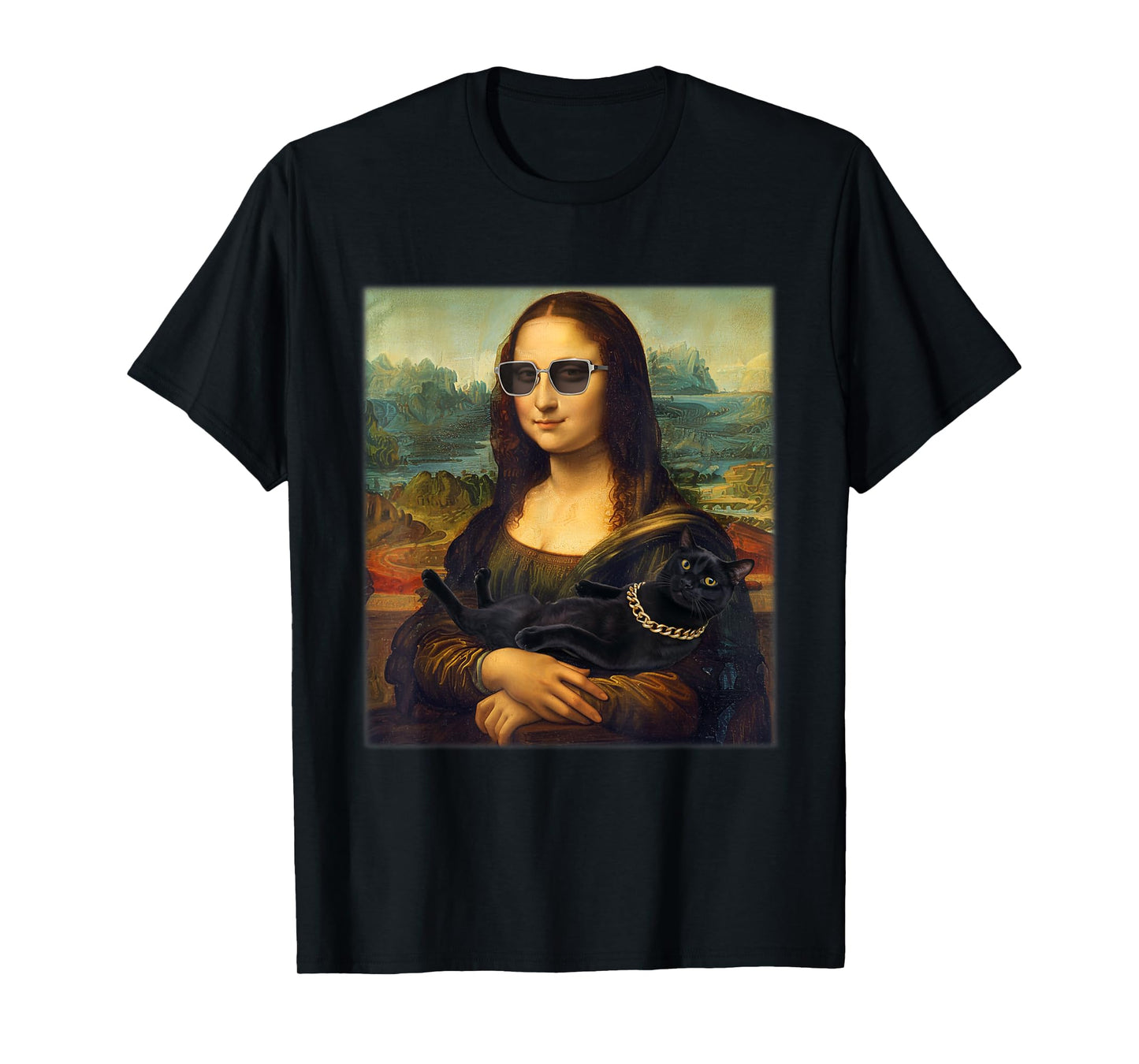 Mona Lisa Holding Cat Funny Cat Lover Art Painting Men Women T-Shirt