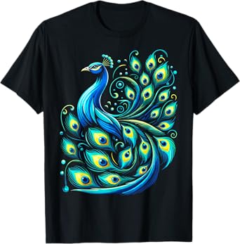Beautiful Blue Peacock Teal Feathers Bird T-Shirt