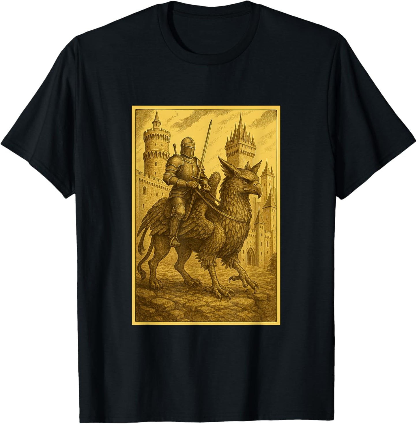 Medieval Knight Riding a Griffin Fantasy Art Gryphon Rider T-Shirt