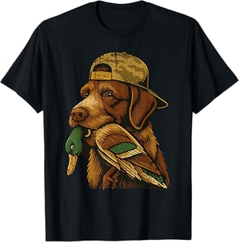 Vintage Dog Hunting Duck Funny Labrador Camouflage Hunting T-Shirt