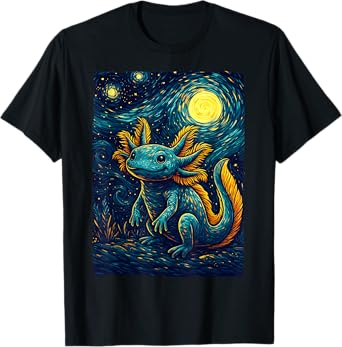 Starry Night Axolotl Van Gogh Style Cute Amphibian Art T-Shirt