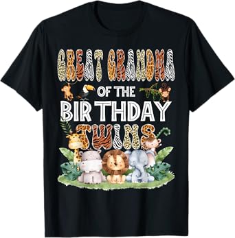 Great Grandma Of The Birthday Twins Safari Jungle Animals T-Shirt