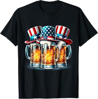 Beer American Flag Independence Day 4th of July Beer Lovers Women Men T-Shirt