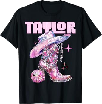 Taylor Outfit Cowgirl Boots Youth Women Teen Girls Name T-Shirt