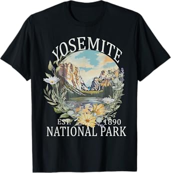 Floral Yosemite National Park USA Vintage Hiking T-Shirt