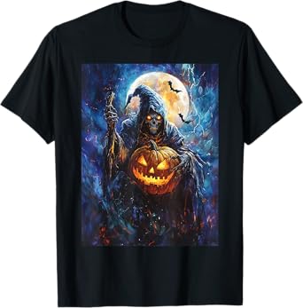 Halloween Spooky Pumpkin Design Scary Grim Reaper Halloween T-Shirt