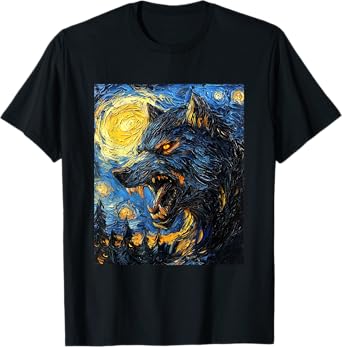 Werewolf Wolf Wolves - Van Gogh Style – Starry Night Graphic T-Shirt