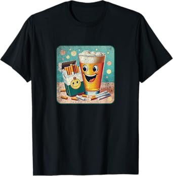 Happy Beer and Cigarettes Retro Advertising Design T-Shirt