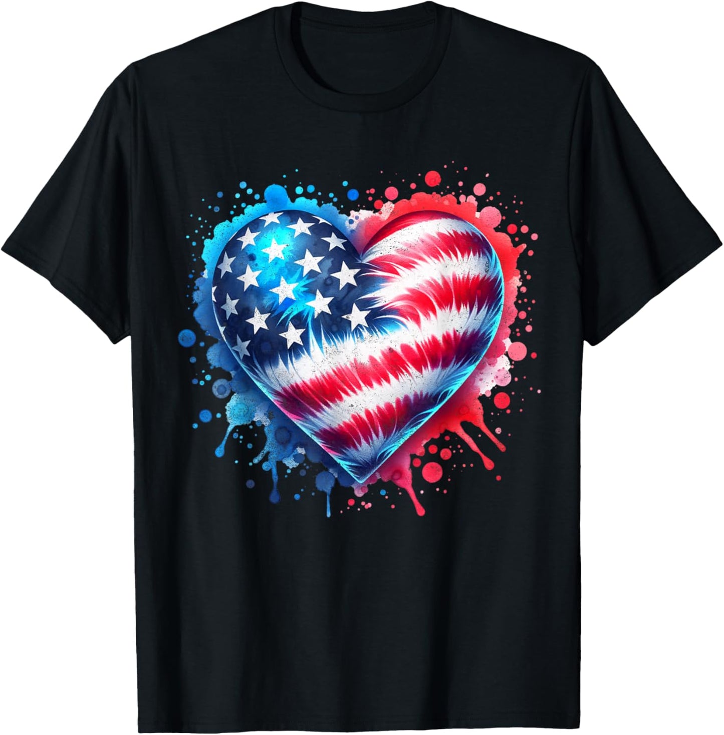 Tie Dye Heart Usa Flag Colors Blue, Red & White 4th Of July T-shirt