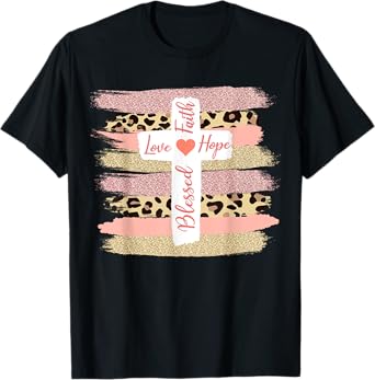 Christian Faith Love Hope Blessed - Cross Cheetah Ombre T-Shirt