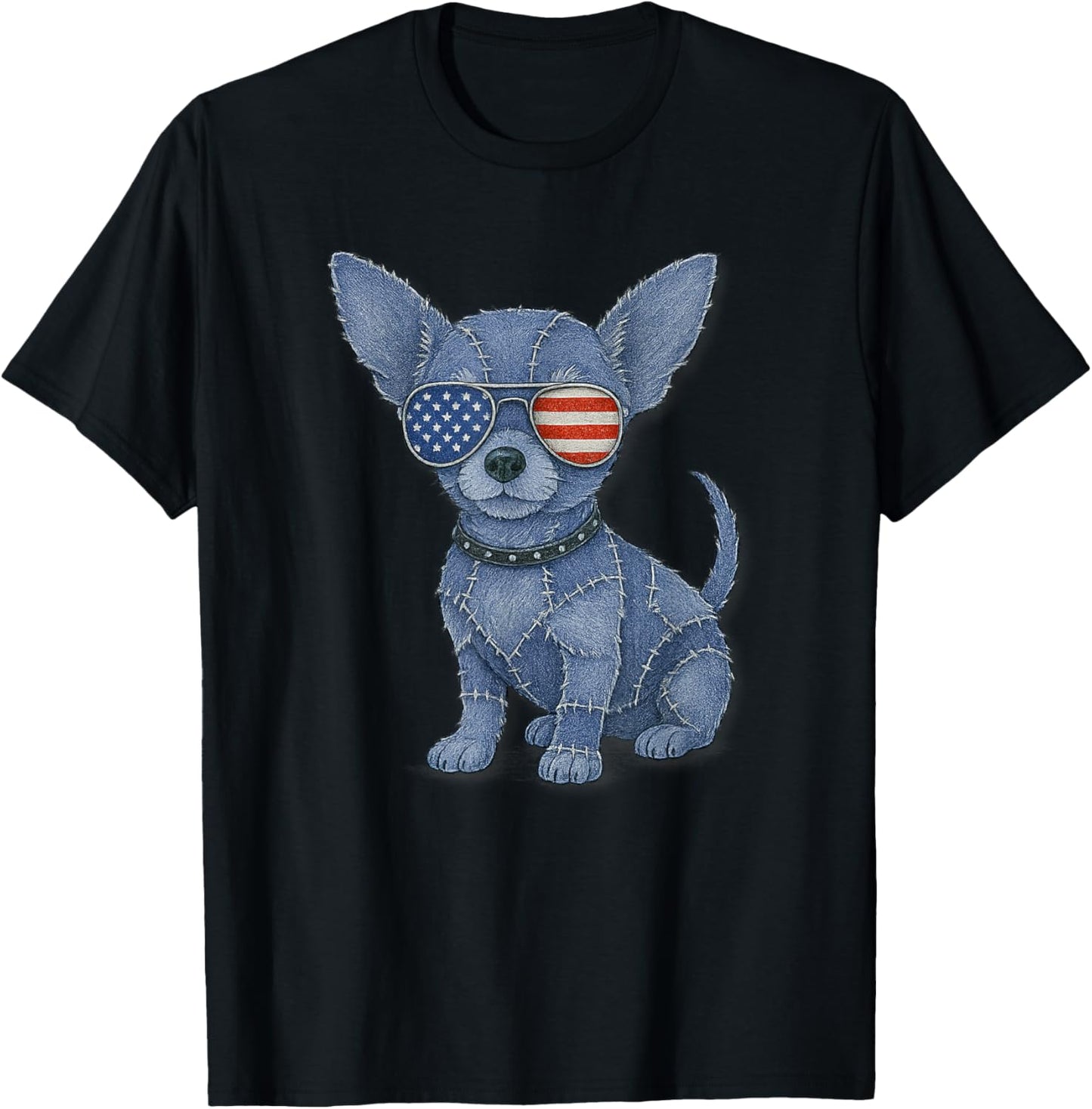 Patriotic Chihuahua With American Flag Sunglasses Denim Dog T-shirt
