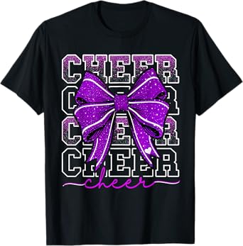 Coquette Cheer Bow Team Cheerleader Cheerleading Purple T-Shirt
