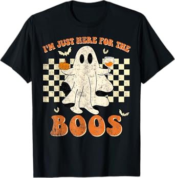 I'm Just Here for The Boos Ghost Retro Groovy Halloween T-Shirt