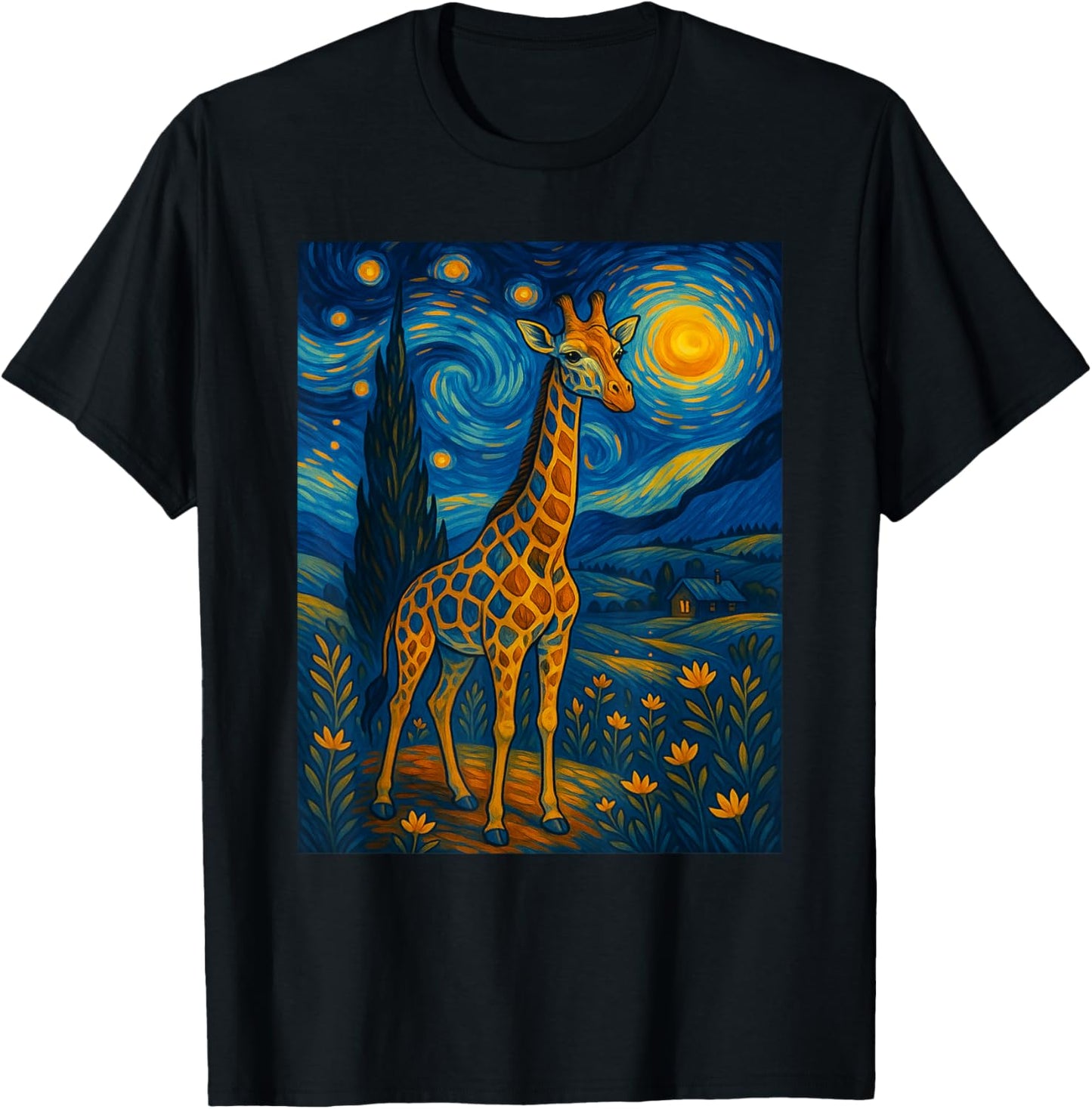 Starry Night Giraffe Van Gogh Style African Safari Animal T-Shirt
