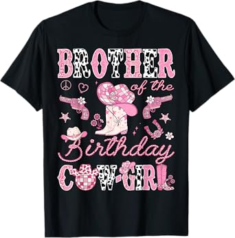 Brother Of The Birthday CowGirl Pink Disco Rodeo Brother T-Shirt