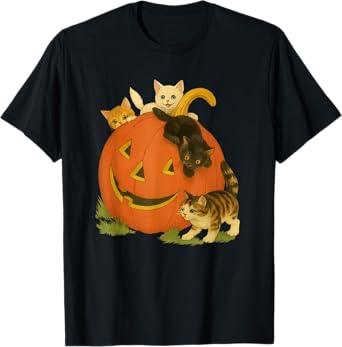 Pumpkin kittens halloween spooky kitten vibes art T-Shirt
