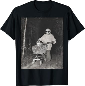 Alien Night Running – Funny Cat Abduction Parody Design T-Shirt for Men Women Kids