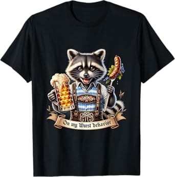 Drinking Oktoberfest Funny Raccoon On My Wurst Behavior T-Shirt
