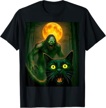 Scared Cat Selfie with Zombie Bigfoot Sasquatch Halloween T-Shirt