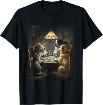 Dog Cat playing Poker Funny Graphic T-Shirt