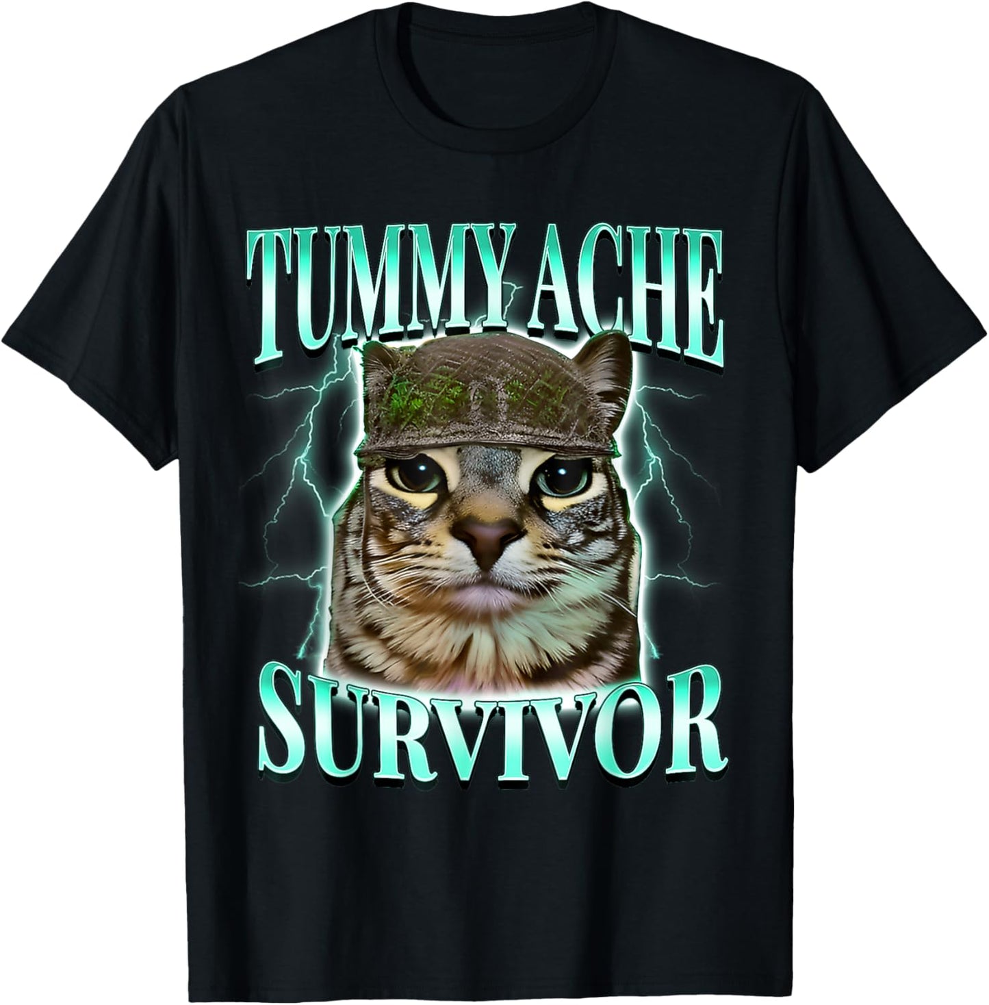 Tummy Ache Survivor Cat Meme Funny Saying Cats Animals T-Shirt