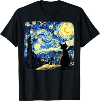 Cat Starry Night Van Gogh Cat Lover Cat Mom Dad Men Women T-Shirt