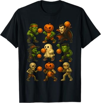 Halloween Monsters Playing Basketball Funny Costume T-Shirt