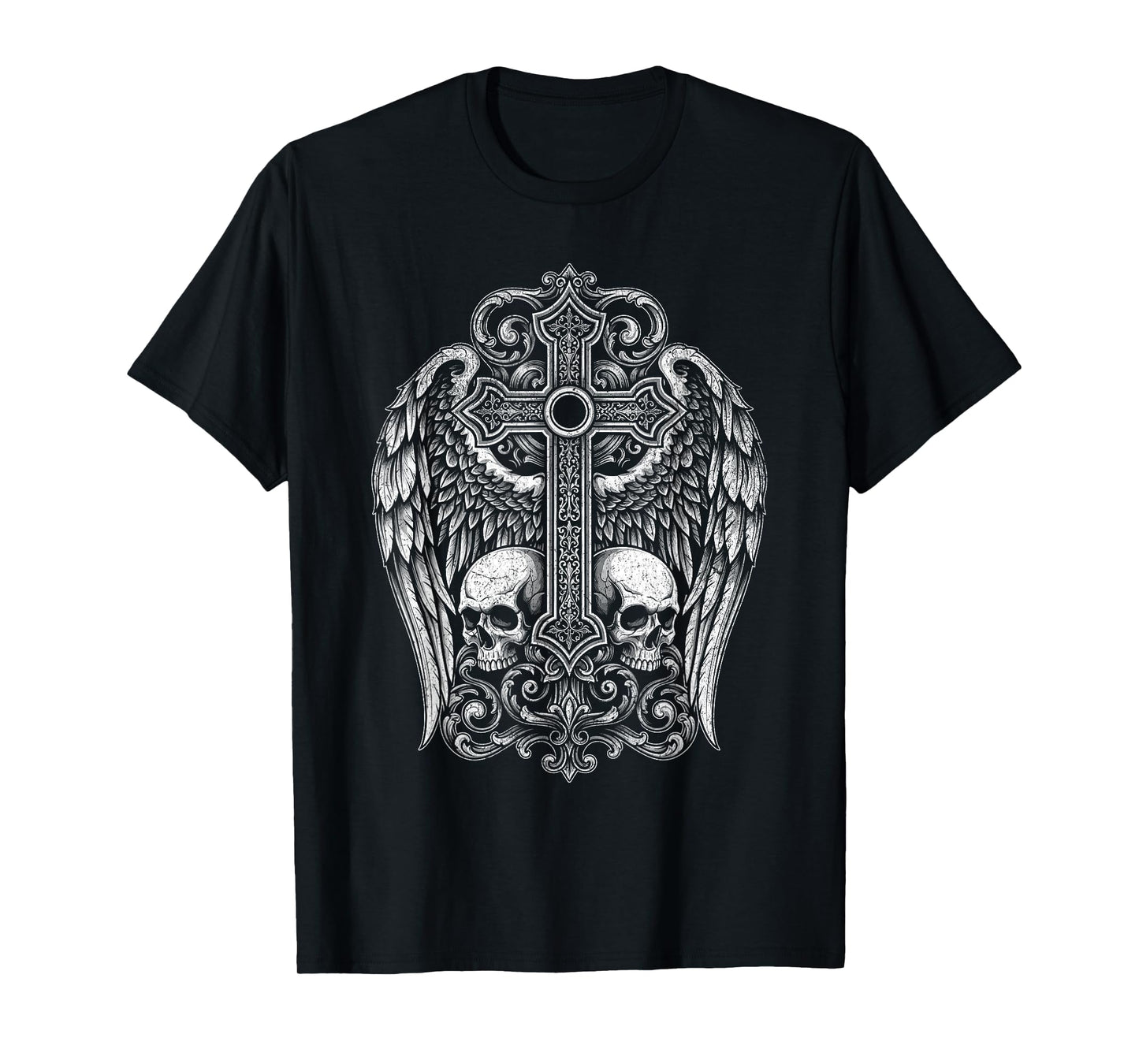 Gothic Cross Skull Wings Grunge Y2K Punk Rock Tattoo T-Shirt