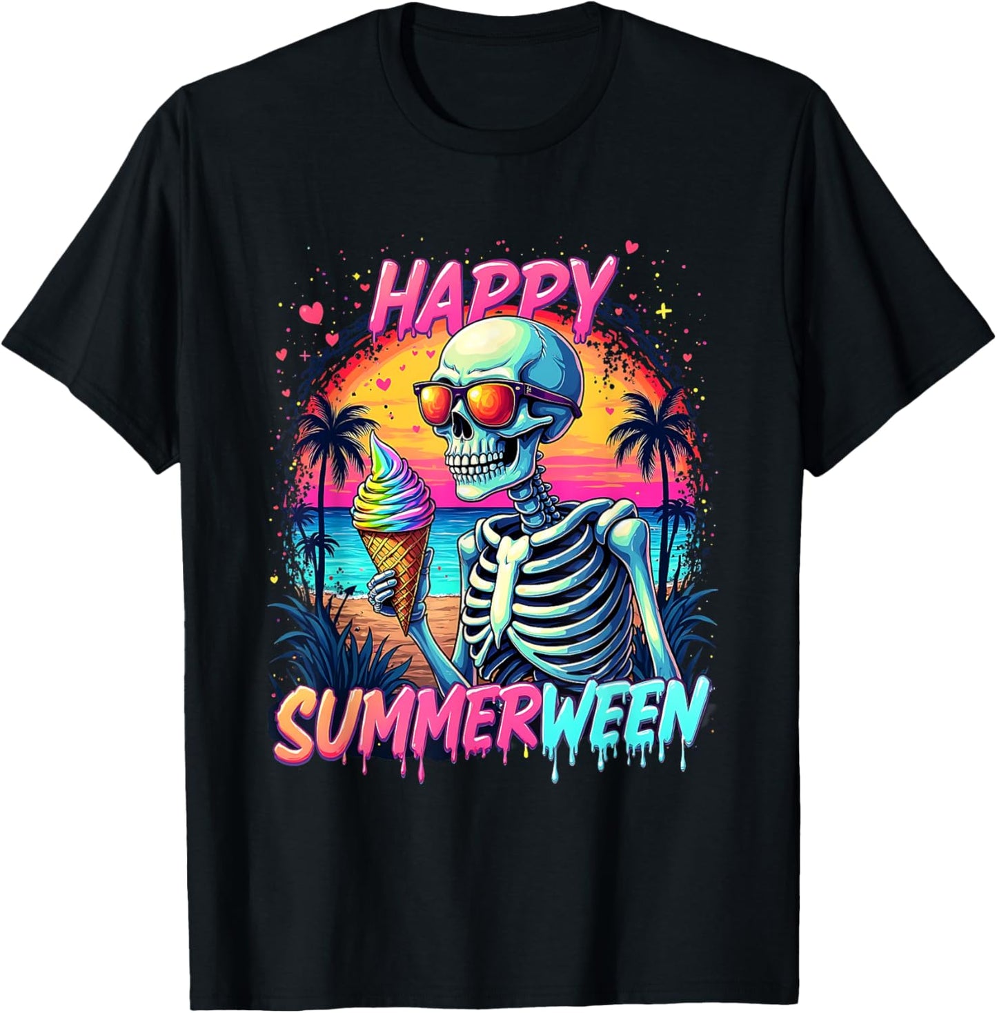 Summer Watermelon Jack-o-lantern Happy Summerween Skeleton T-shirt