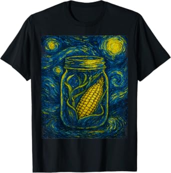 Starry Night Corn in A Jar Vintage Van Gogh Sky Painting Art T-Shirt