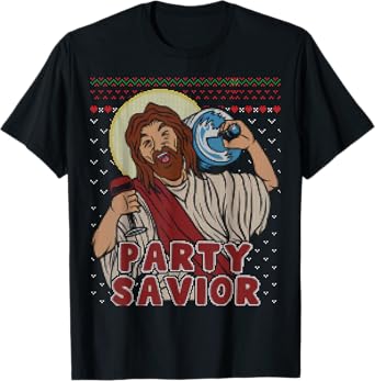 Party Savior Jesus Santa Claus Beer Ugly Christmas Sweater T-Shirt