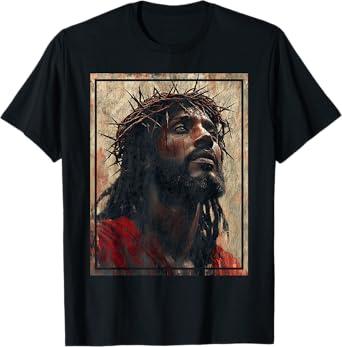 Black Jesus Face Of Jesus Cross With Crown Of Thorns T-Shirt