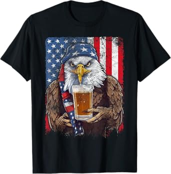 Eagle Beer Drinking USA Flag Patriotic Eagle 4th Of July T-Shirt for Women Men