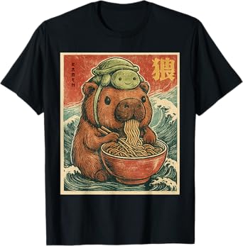 Cute Capybara and Turtle Backpack Ramen Kawaii Capybara Girl T-Shirt