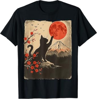 Black Cat Vintage Retro Japan Art Japanese Theme Gifts Anime Men Women Kids T-Shirt