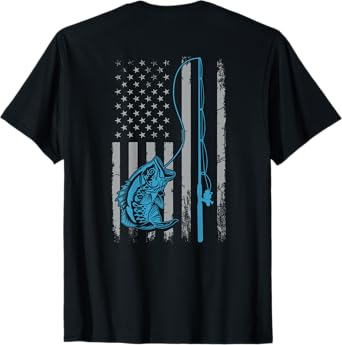 American Flag Fishing Rod Bass Fishing Vintage Fisherman T-Shirt