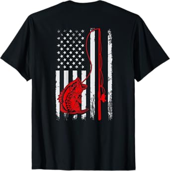 American Flag Fishing Rod Bass Fishing Vintage Fisherman T-Shirt