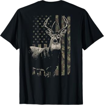 Hunting Camo American Flag Deer Camouflage (Design on Back) T-Shirt