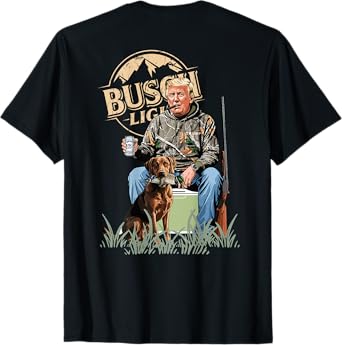 Retro Trump Hunting Deer Funny Beer Drinking Hunting ON BACK T-Shirt