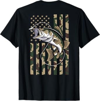 Camo US Flag Bass Fish Fishing Patriotic Men Women T-Shirt